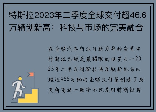 特斯拉2023年二季度全球交付超46.6万辆创新高：科技与市场的完美融合